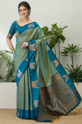 Hippie Blue Handloom Banarasi Silk Saree