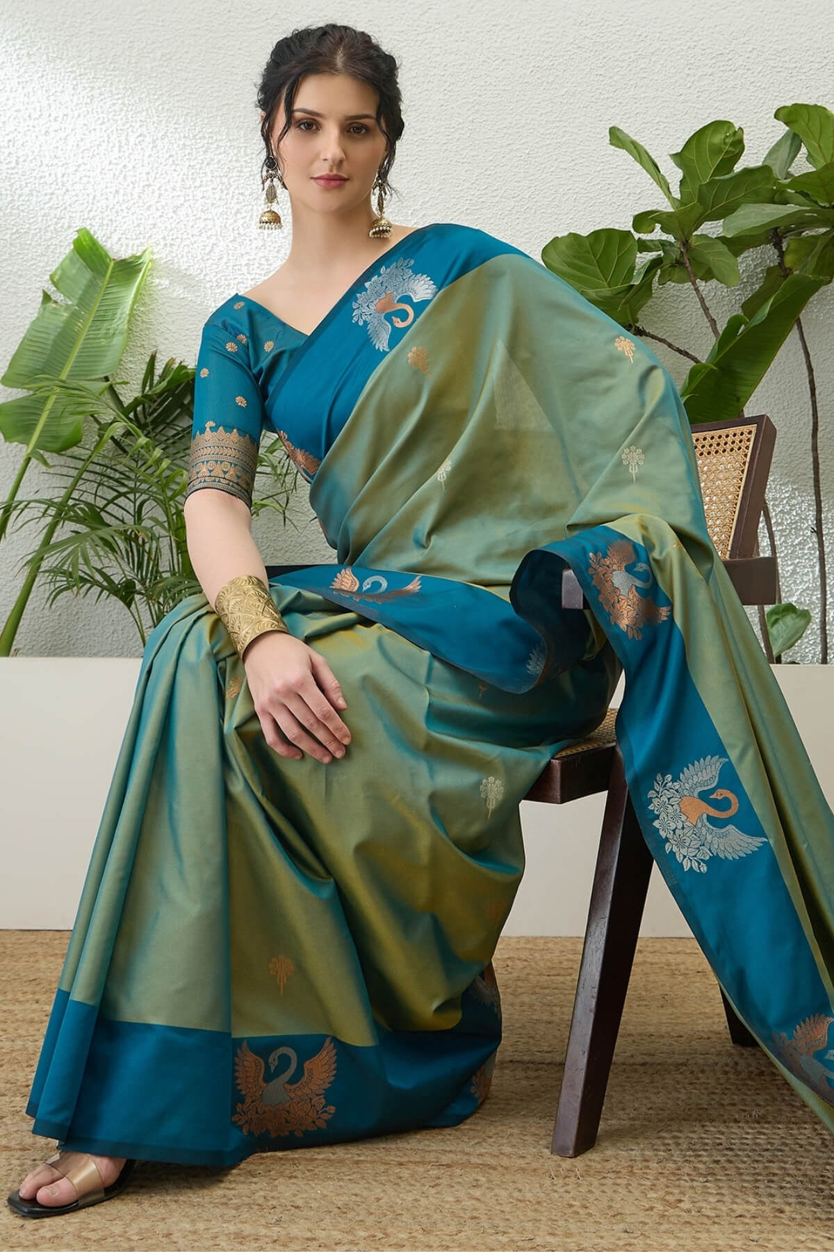 Hippie Blue Handloom Banarasi Silk Saree
