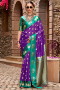 Honey Flower Purple Satin Silk Saree