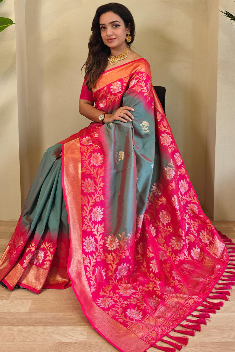 Horizon Grey Banarasi Silk Saree with Designer Chaap Border