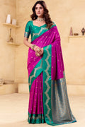 Hot Magenta Banarasi Satin Silk Saree