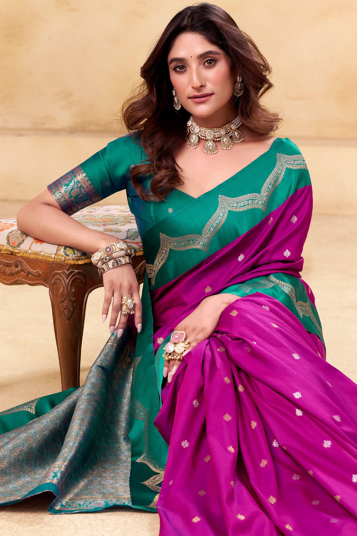 Hot Magenta Banarasi Satin Silk Saree