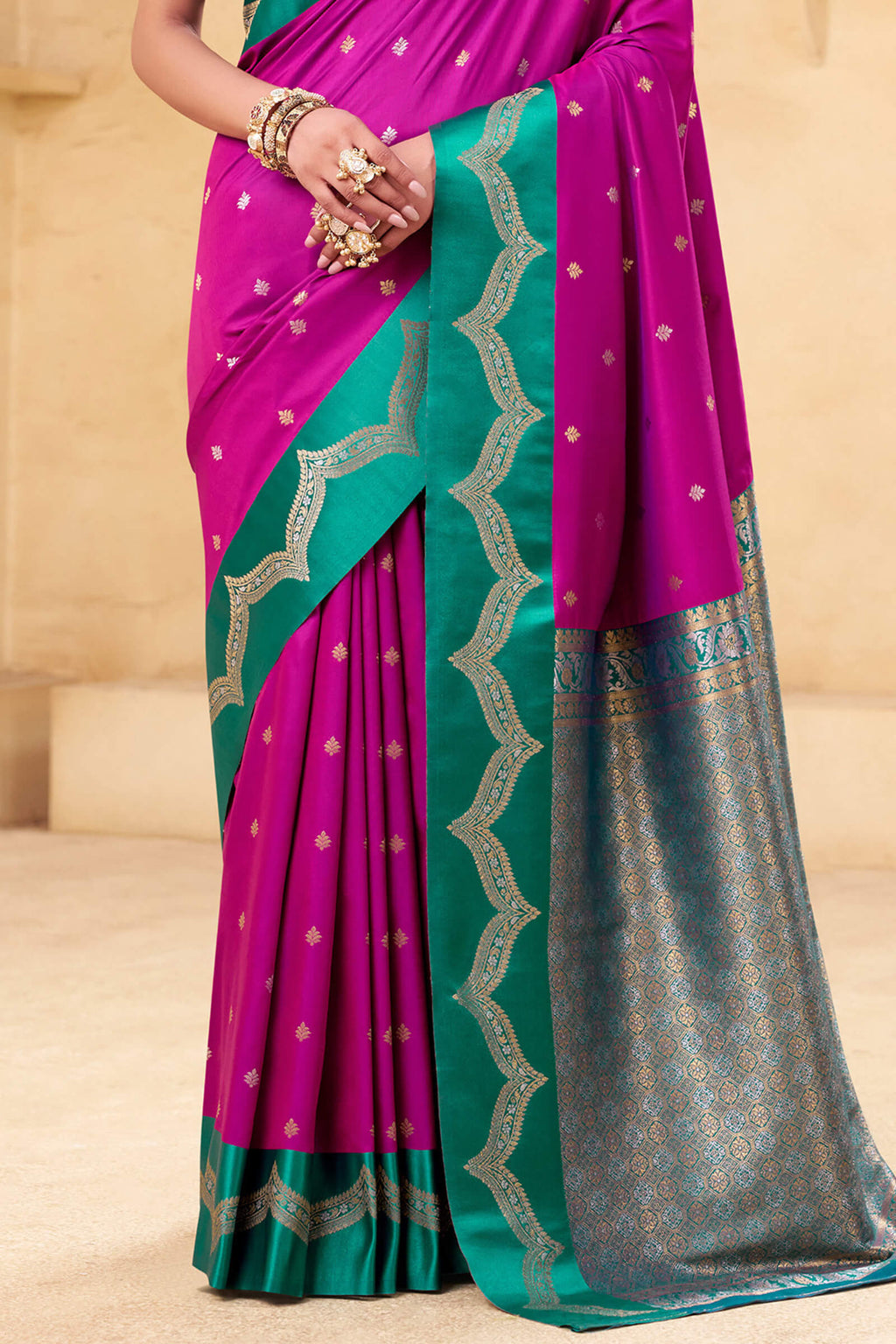 Hot Magenta Banarasi Satin Silk Saree