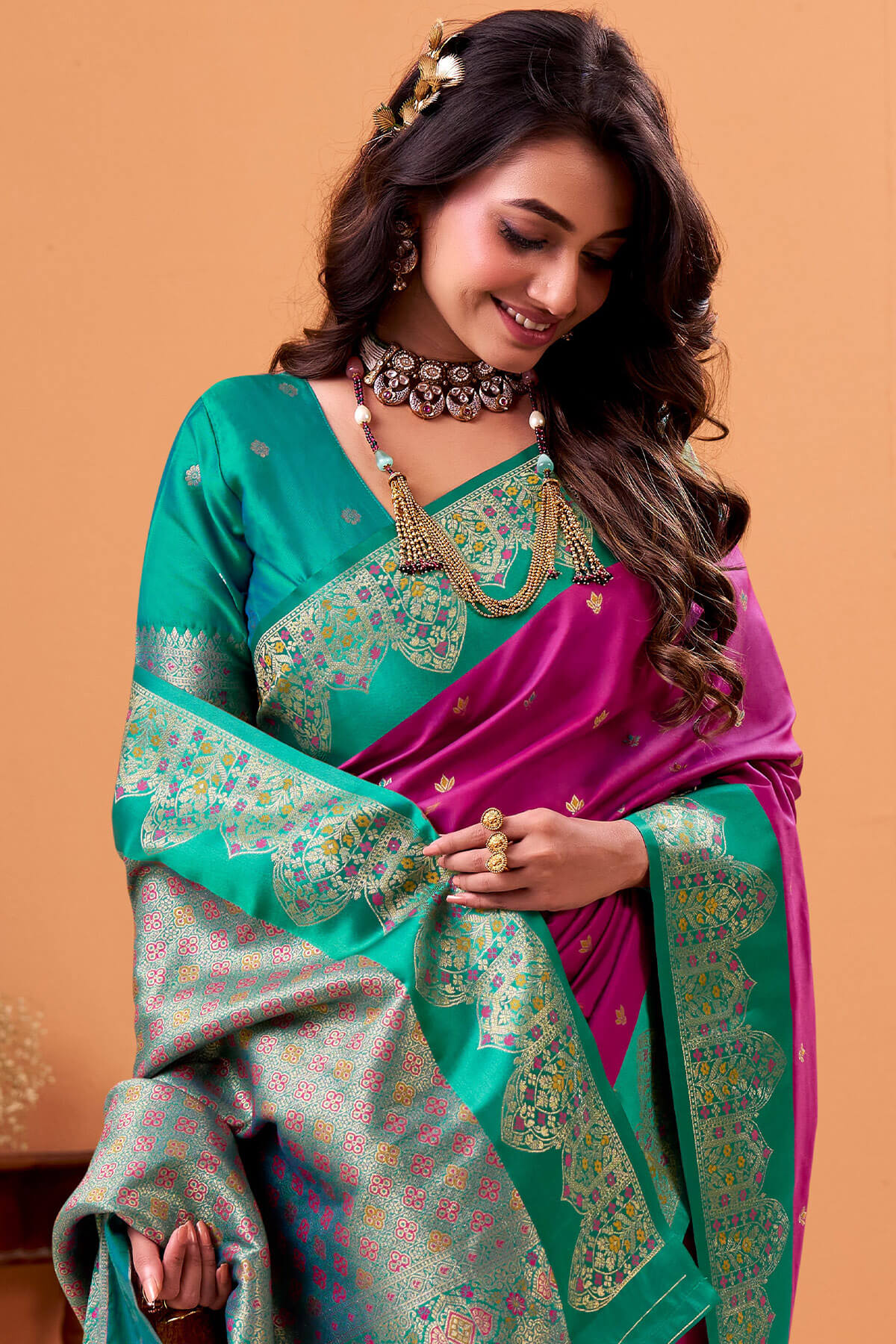 Hot Magenta Zari Woven Satin Silk Saree