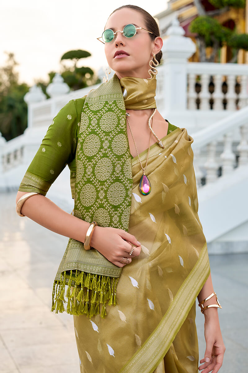 Husk Green Tissue Silk Saree