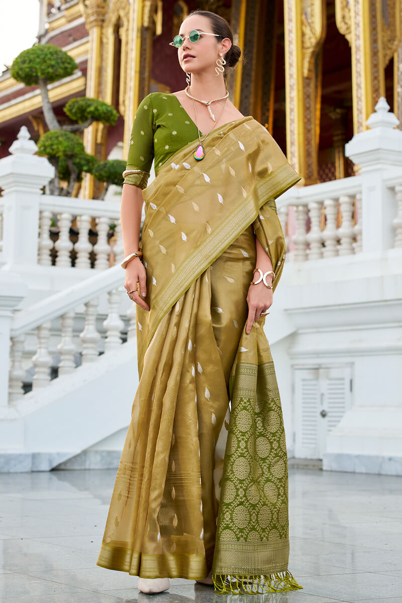 Husk Green Tissue Silk Saree