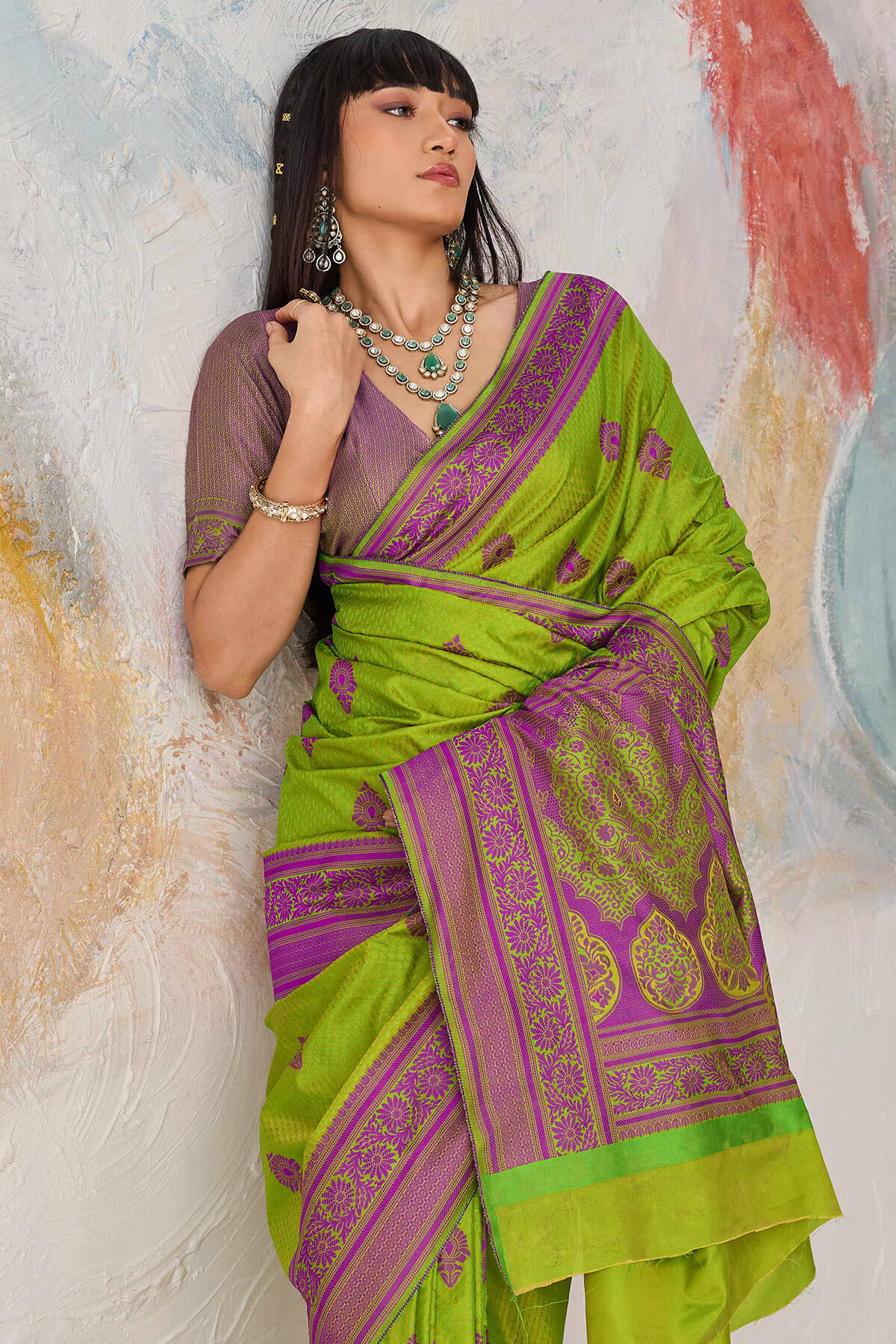 Icky Green Woven Kanjivaram Silk Saree