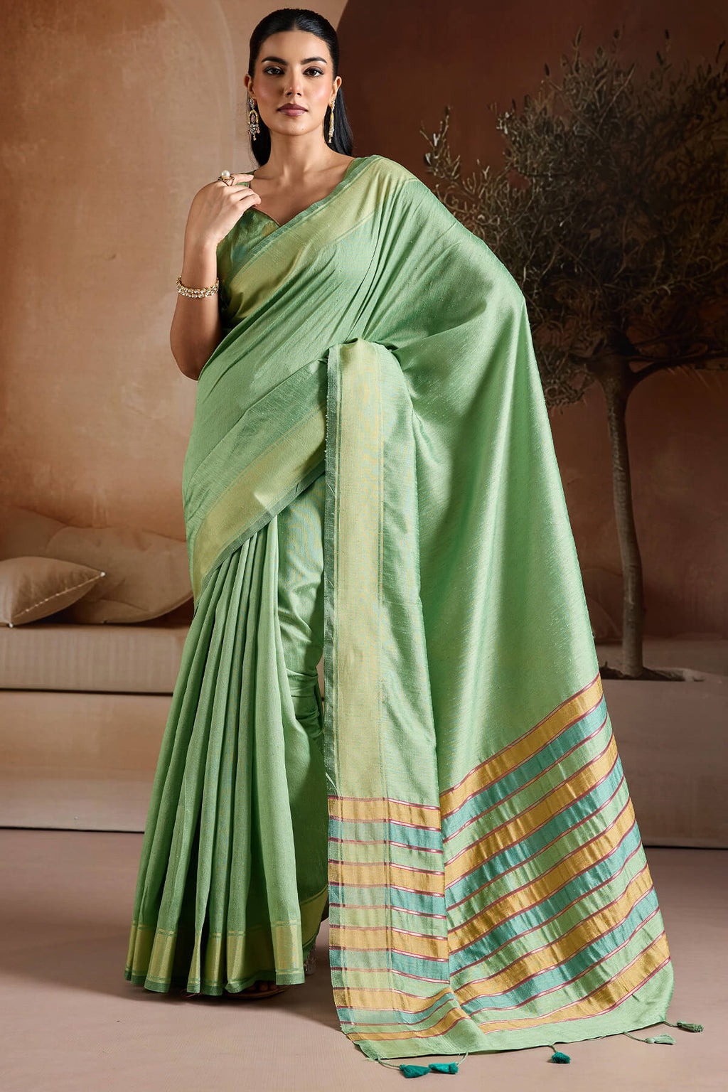 Iguana Green Bhagalpuri Silk Saree