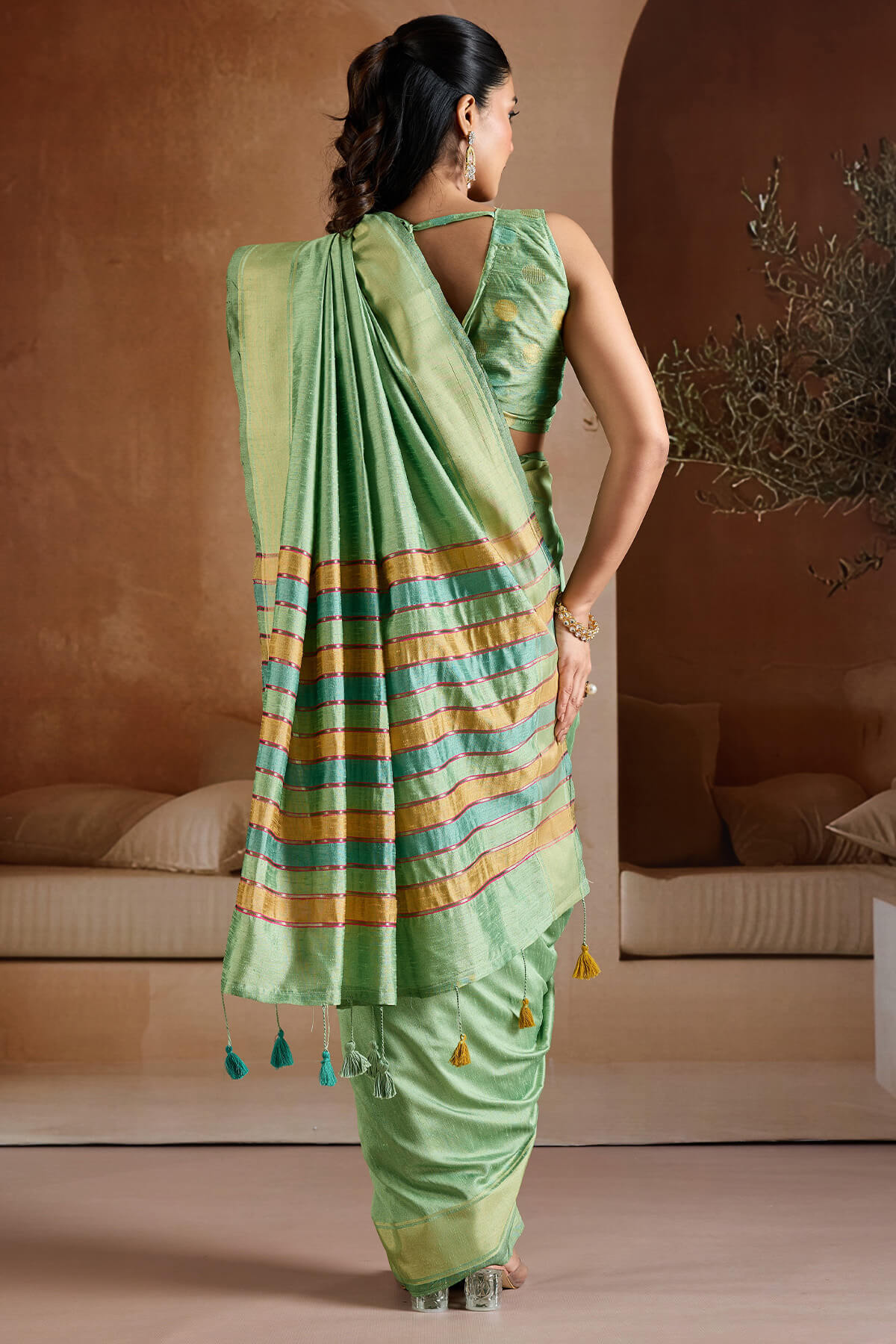Iguana Green Bhagalpuri Silk Saree