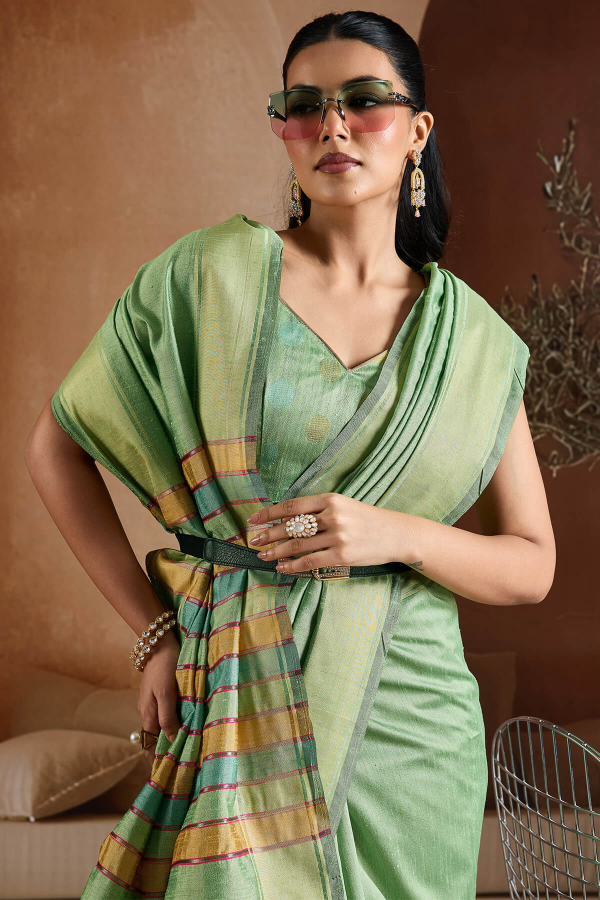 Iguana Green Bhagalpuri Silk Saree
