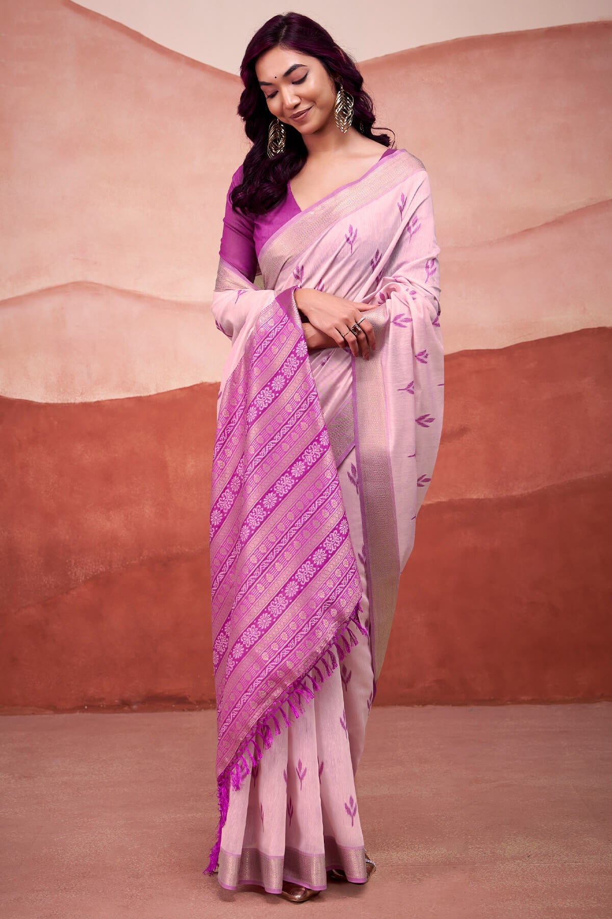 Illusion Pink Modal Cotton Silk Saree