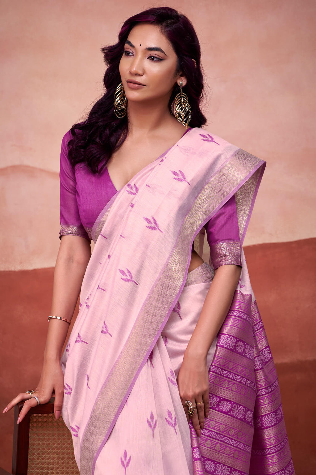Illusion Pink Modal Cotton Silk Saree