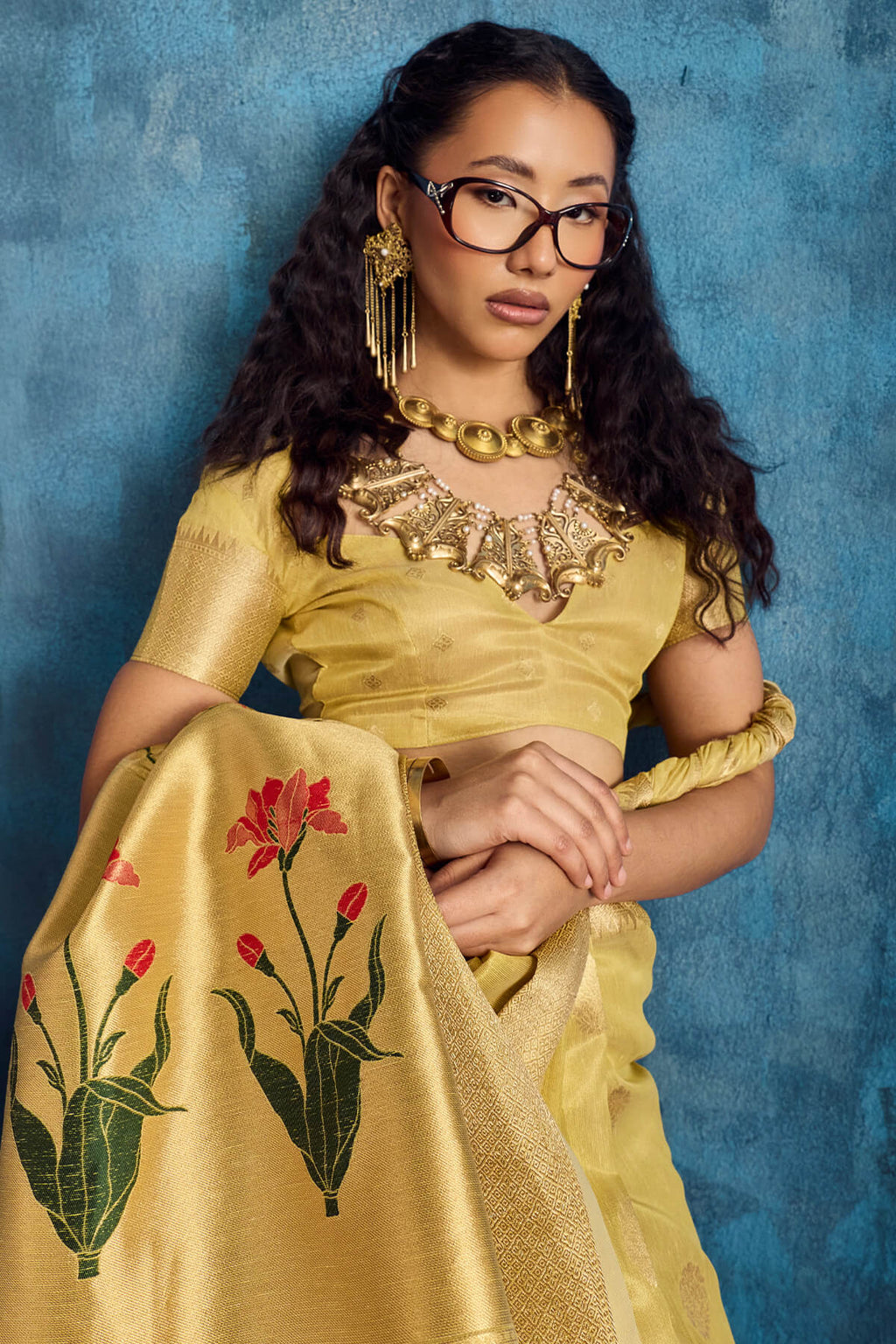 Indian Yellow Paithani Tissue Silk Saree