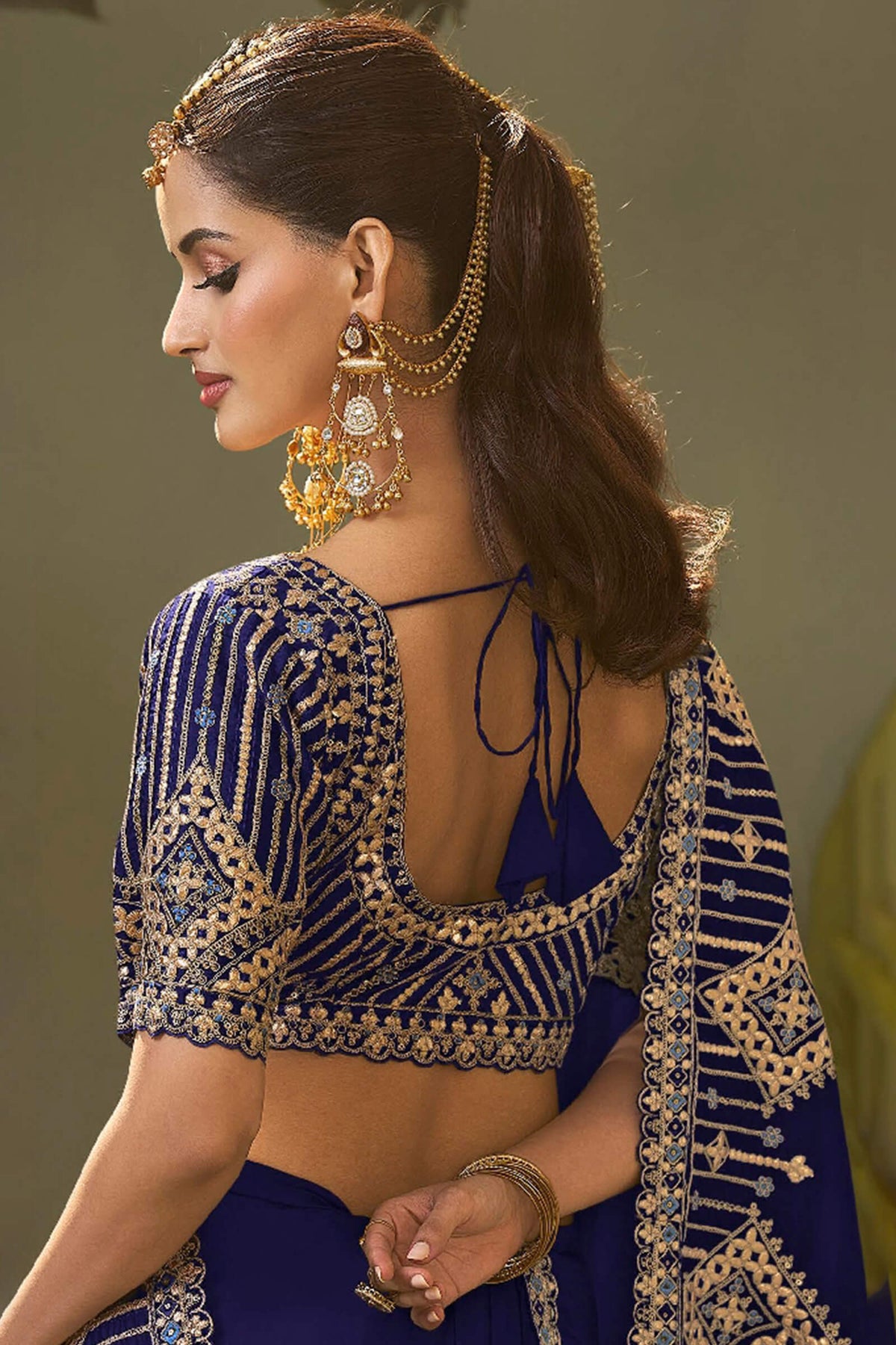Indigo Blue Gota Patti Embroidery Work Saree With Designer Blouse Piece