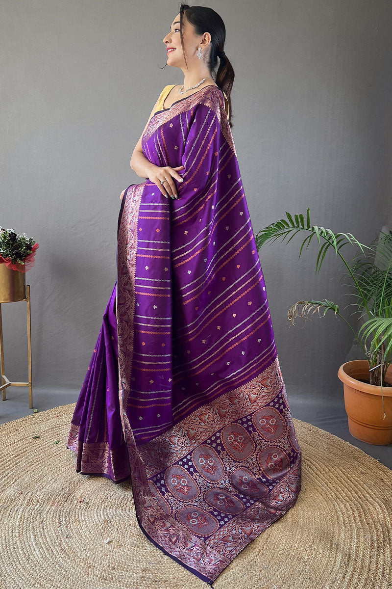 Iris Purple Soft Banarasi Silk Saree