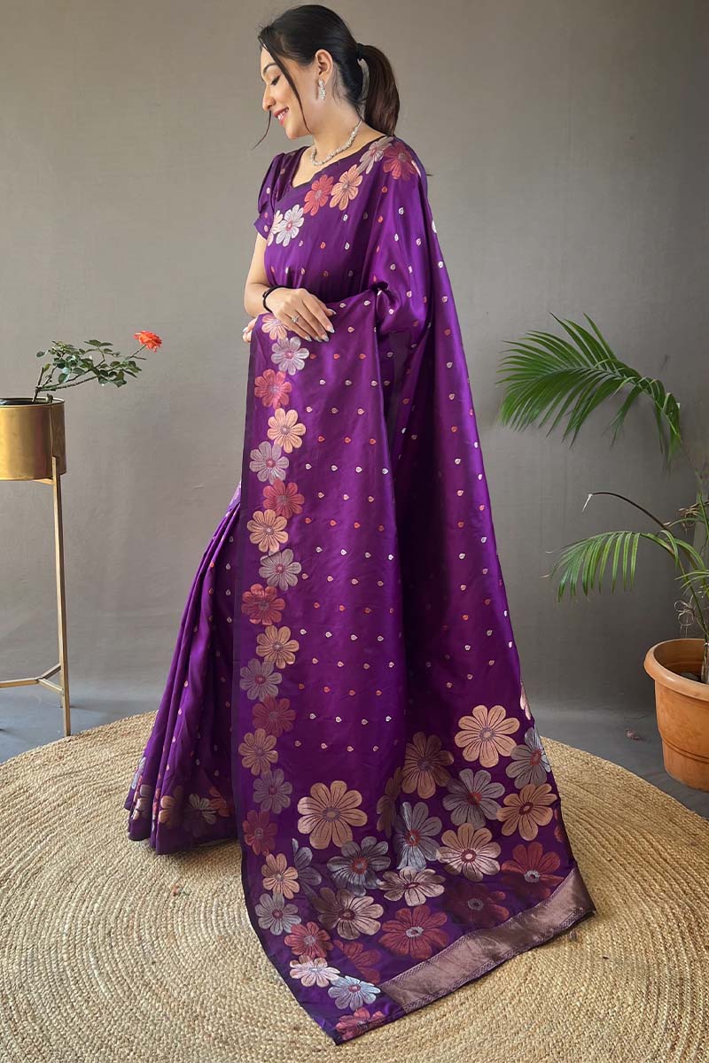 Jam Purple Soft Banarasi Silk Saree