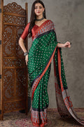 Kaitoke Green Ajrakh Printed Satin Silk Saree