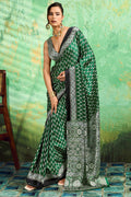 La Salle Green Ajrakh Printed Satin Silk Saree
