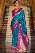 Lagoon Blue Soft Banarasi Silk Saree