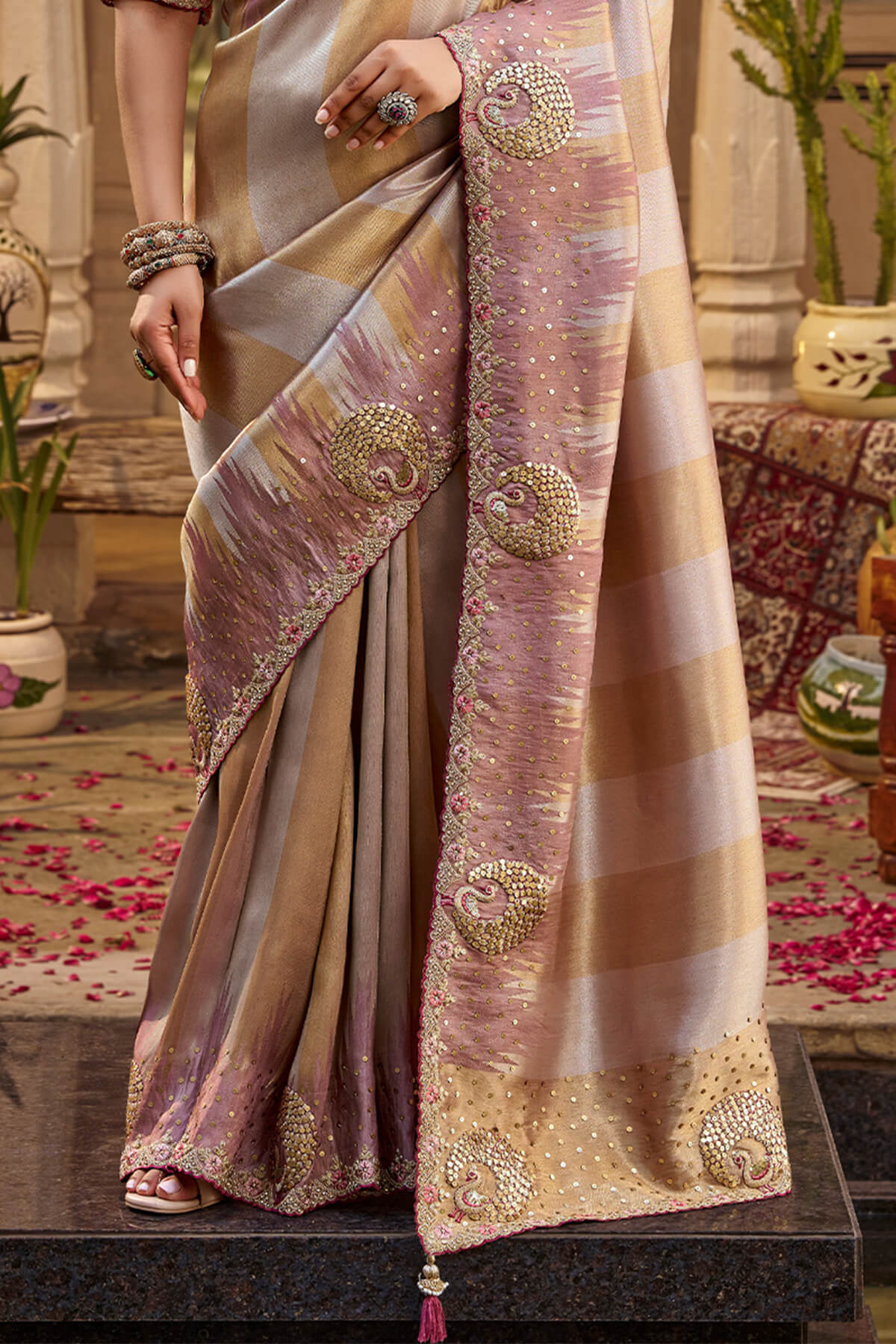 Languid Lavender Hand Work Viscose Saree with Stiched Blouse