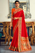 Lava Red Soft Paithani Silk Saree