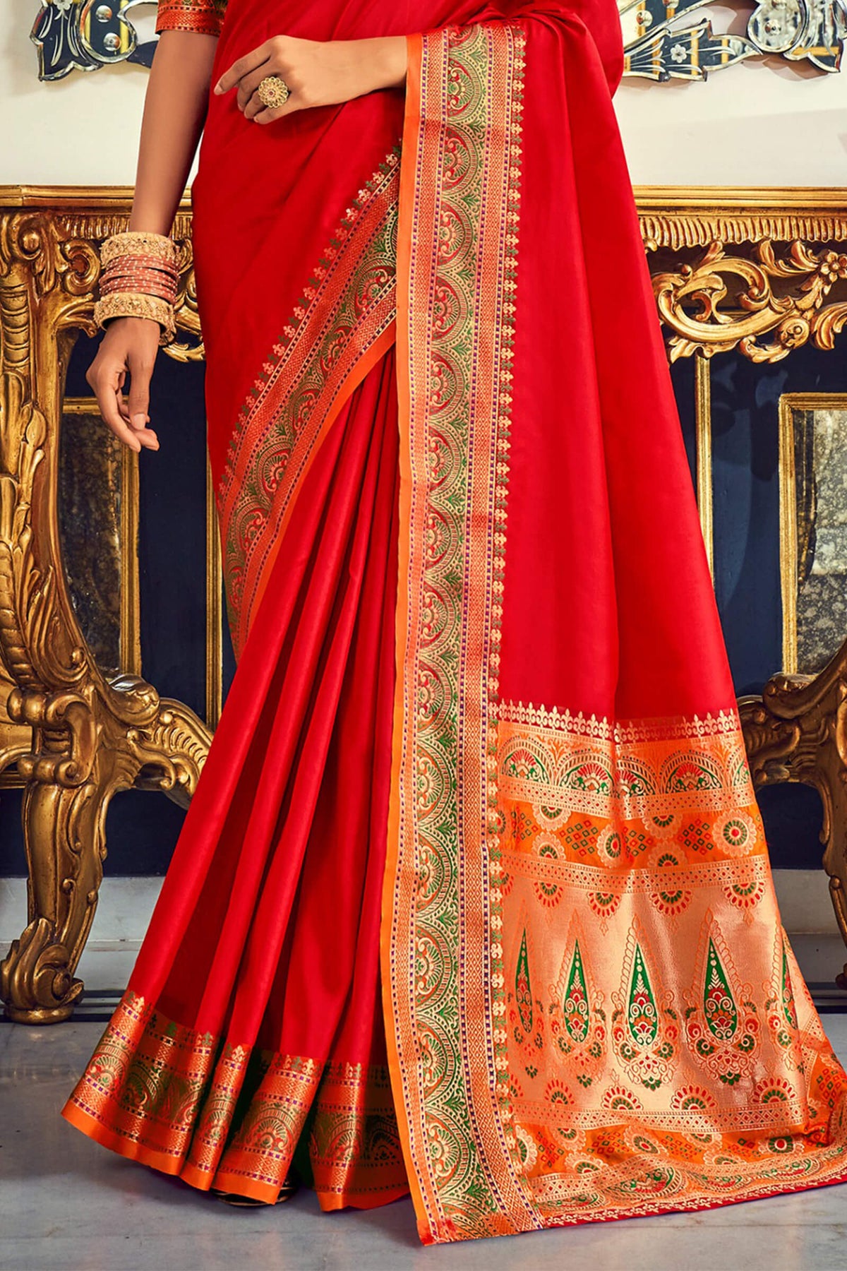 Lava Red Soft Paithani Silk Saree