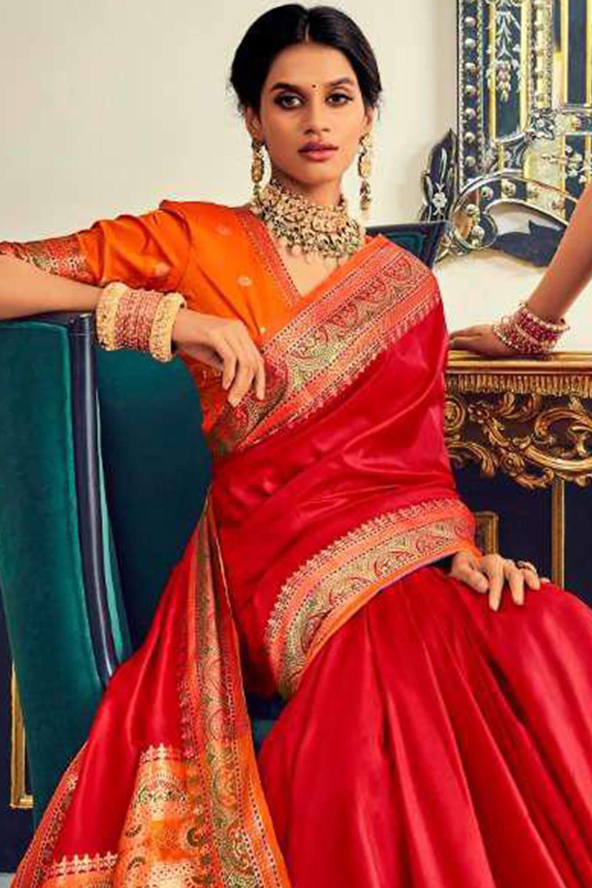 Lava Red Soft Paithani Silk Saree