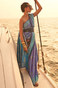 Lavendor and Blue Two Tone Banarasi Satin Silk Saree
