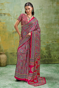 Lemonade Pink Ajrakh Printed Semi Modal Satin Silk Saree