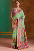 Lichen Green Kashmiri Modal Pashmina Silk Saree