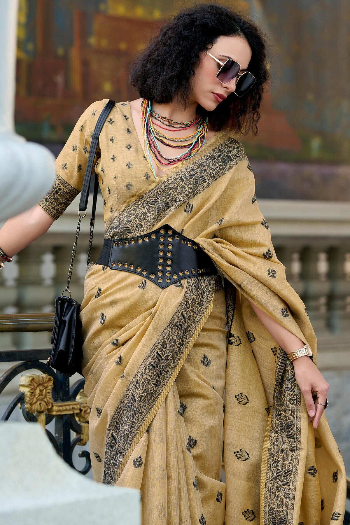 Light Brown Linen Tissue Silk Saree