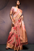 Light Peach Printed Soft Silk Saree