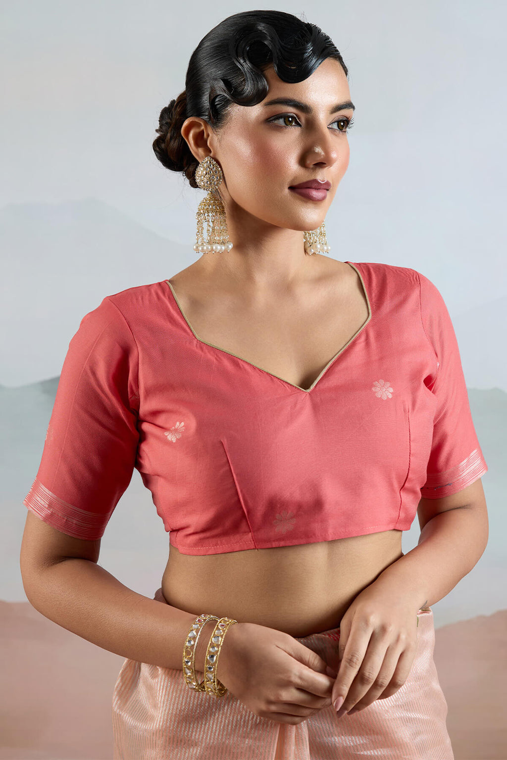 Light Peach Pure Tissue Silk Saree