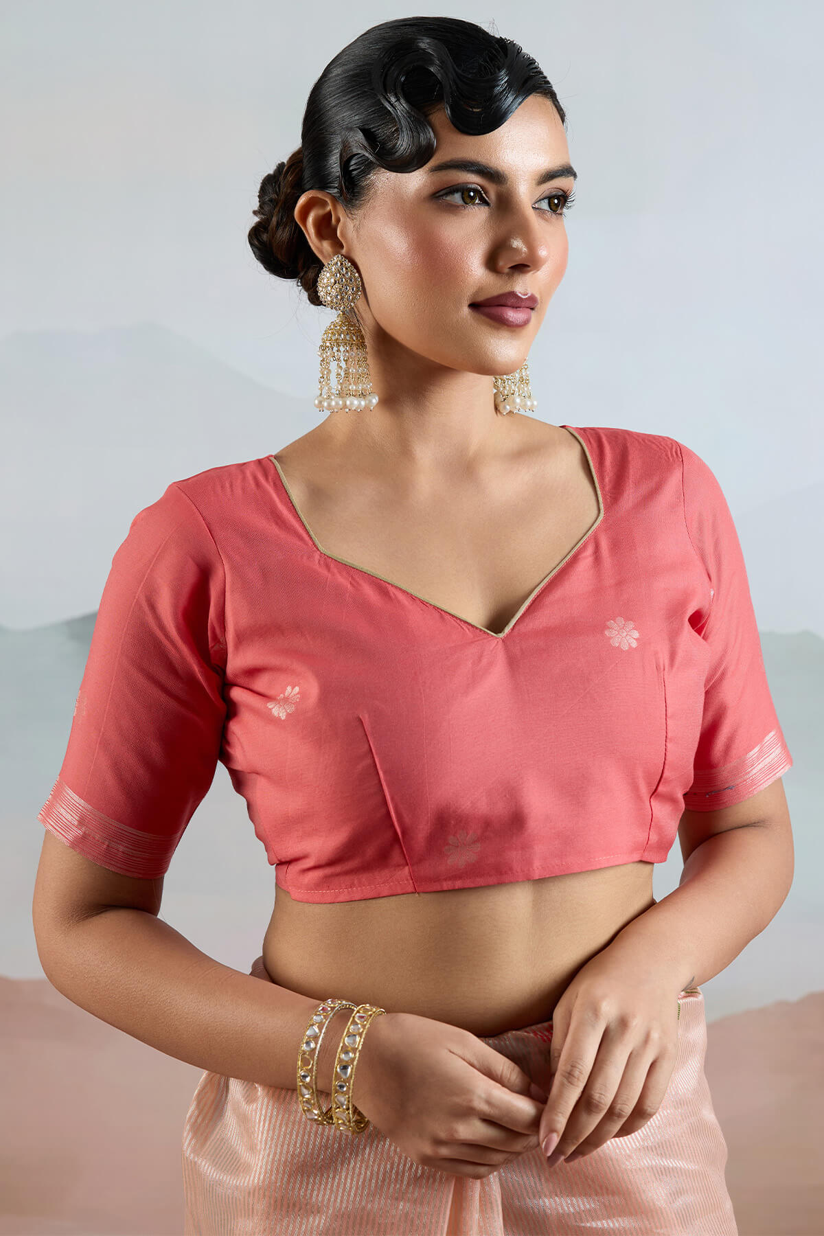 Light Peach Pure Tissue Silk Saree