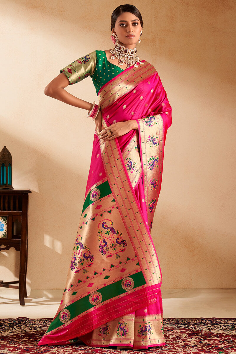 Mandy Pink Paithani Silk Saree