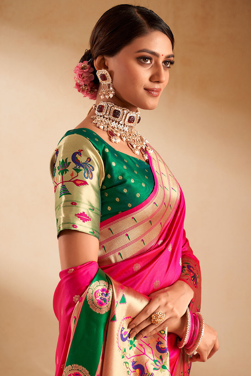 Mandy Pink Paithani Silk Saree