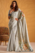 Martini Grey Kasheeda work Tussar Silk Saree