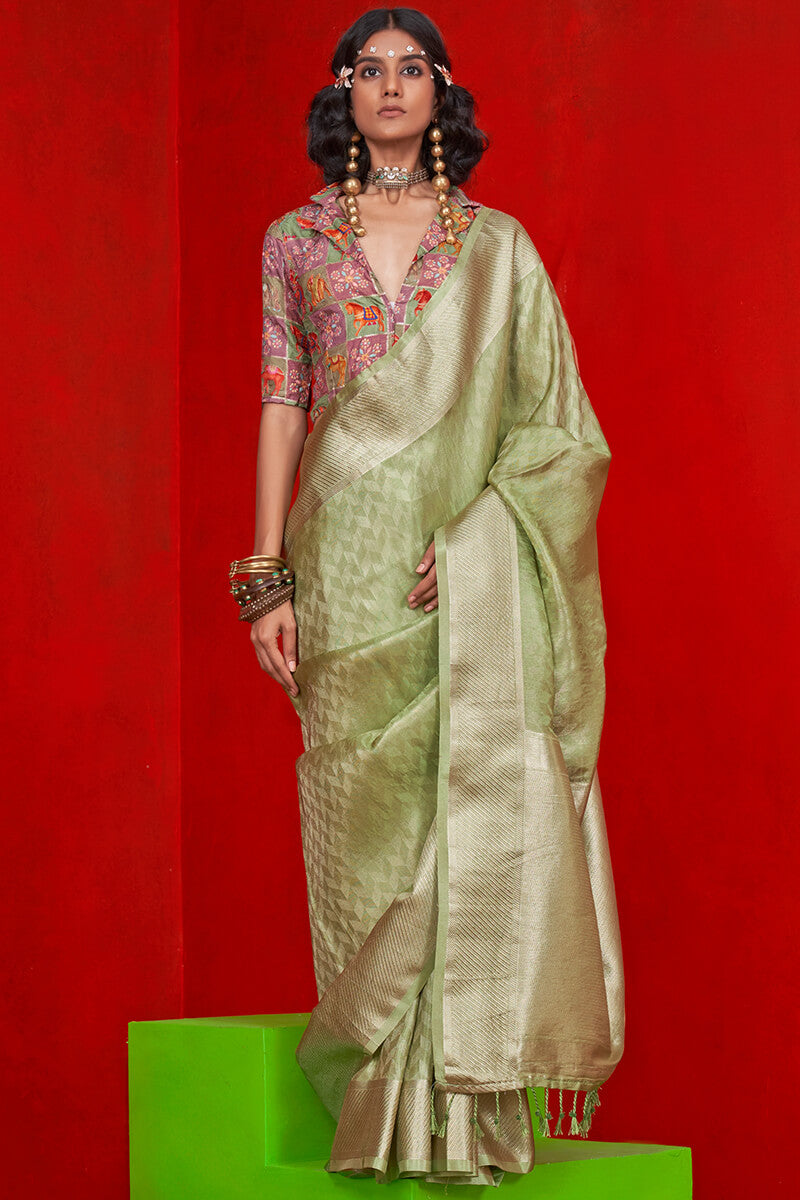 Meadow Green Banarasi Tissue Silk Saree