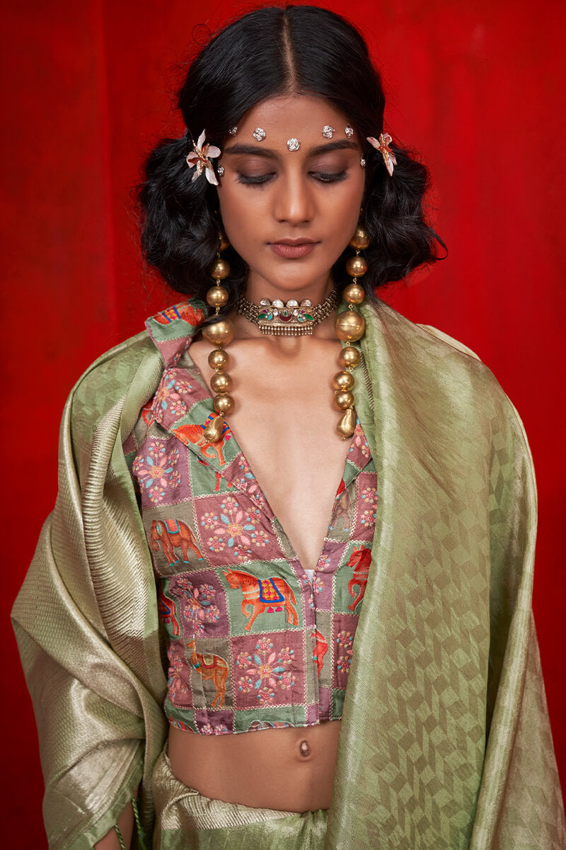 Meadow Green Banarasi Tissue Silk Saree