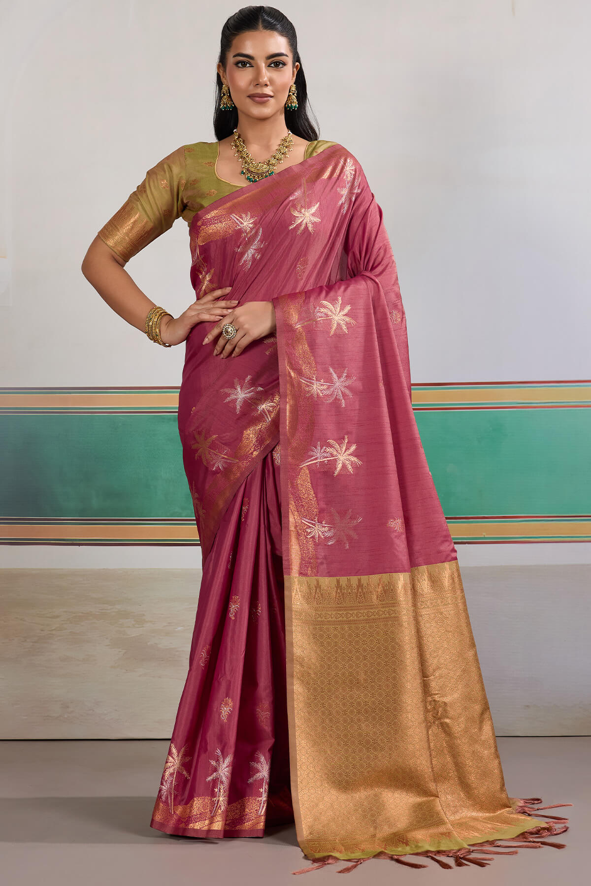 Merlot Wine Banarasi Tussar Silk Saree