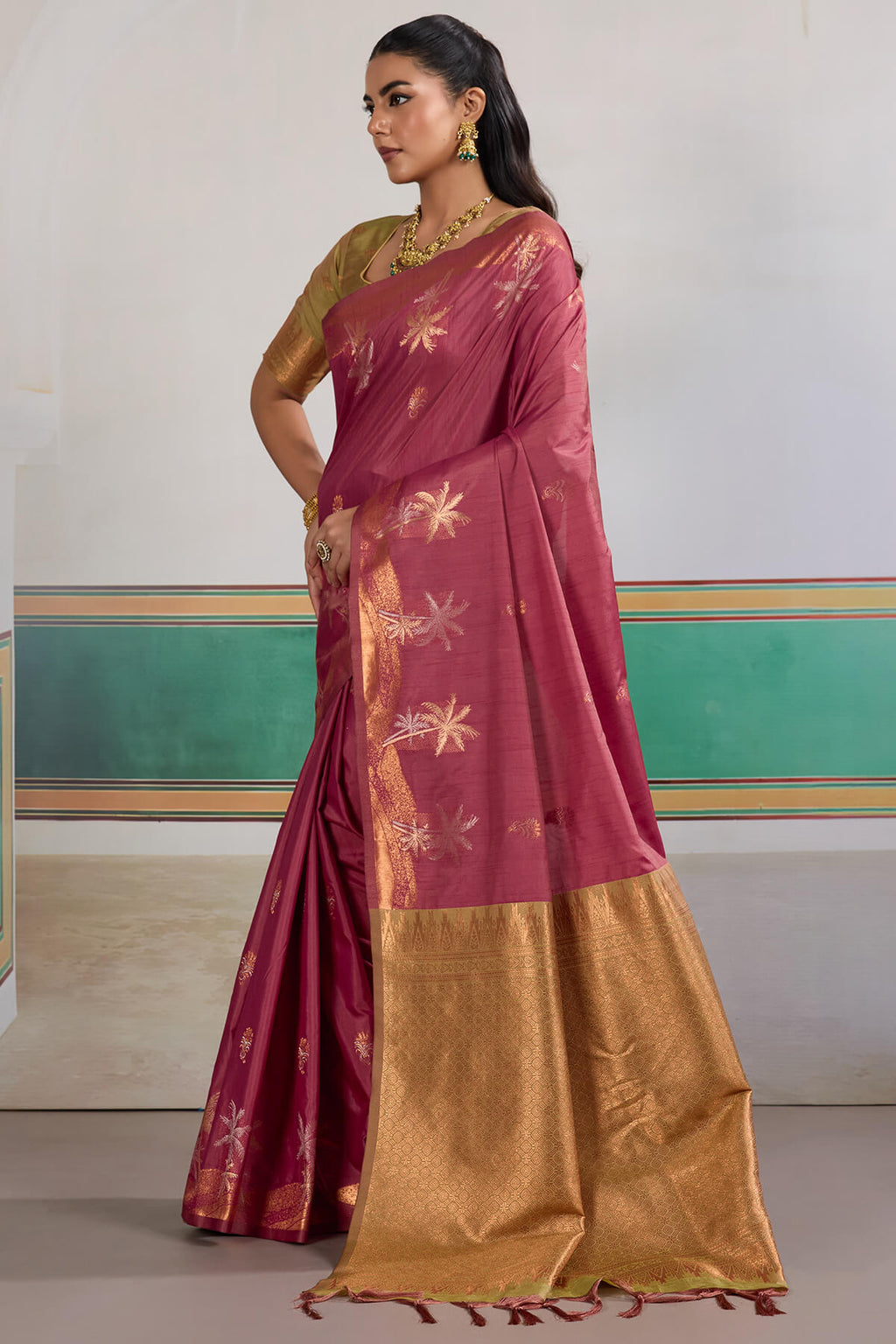 Merlot Wine Banarasi Tussar Silk Saree