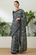 Metal Black Printed Satin Silk Saree