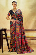Midnight Black Kashmiri Modal Pashmina Silk Saree