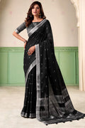 Midnight Black Linen Silk Saree