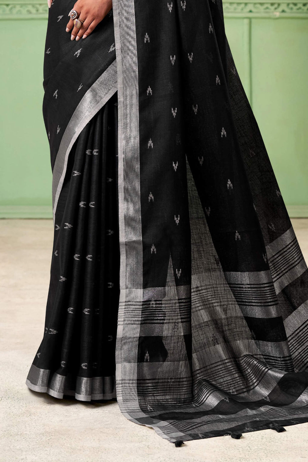 Midnight Black Linen Silk Saree