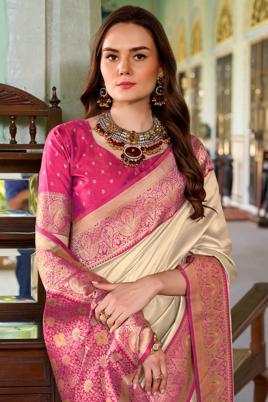 Misty Beige Soft Silk Saree
