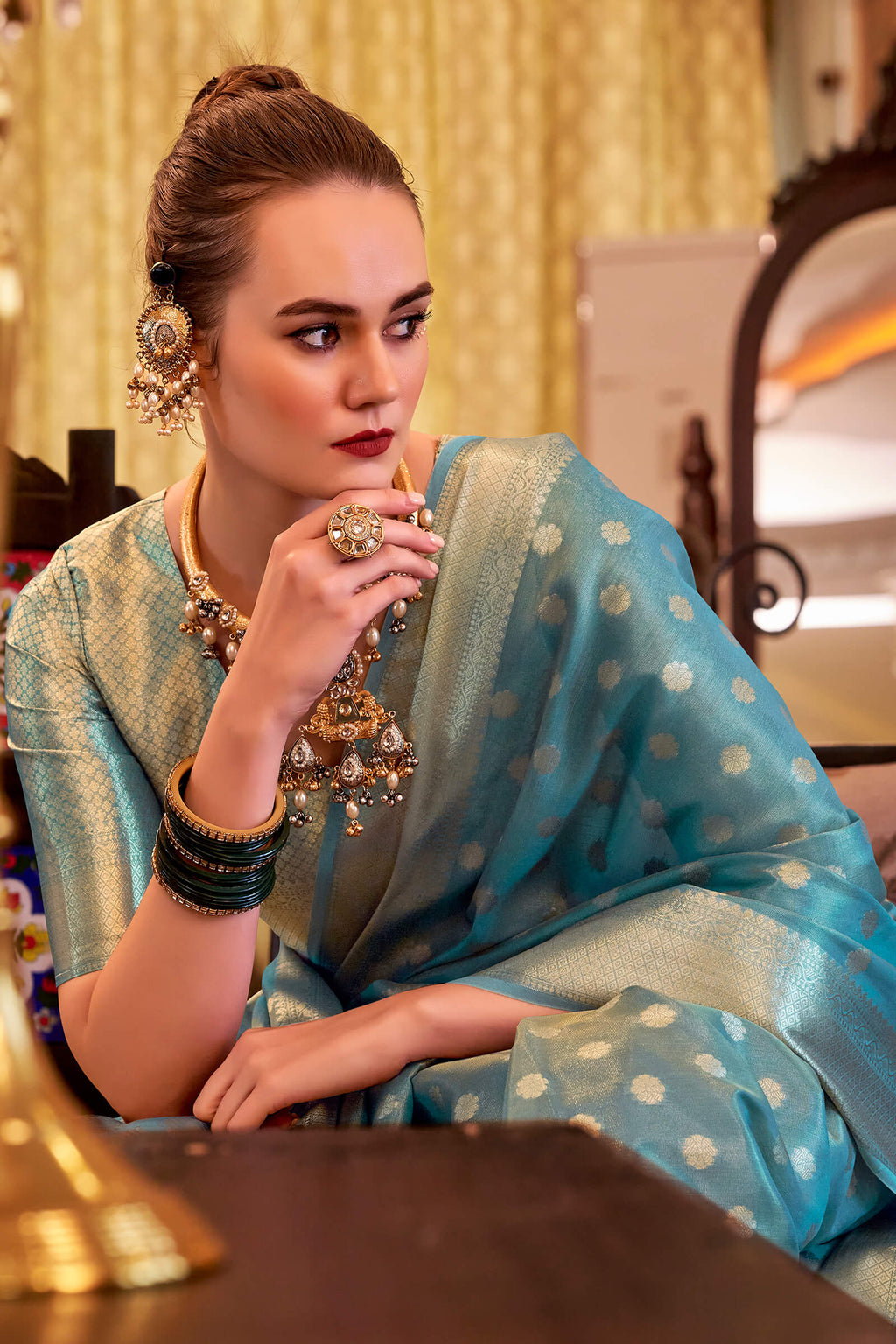 Moonstone Blue Banarasi Tissue Silk Saree