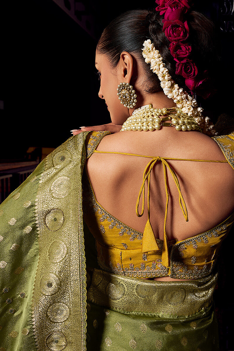 Muddy Green Pure Viscose Tissue Silk Hand Worked Saree