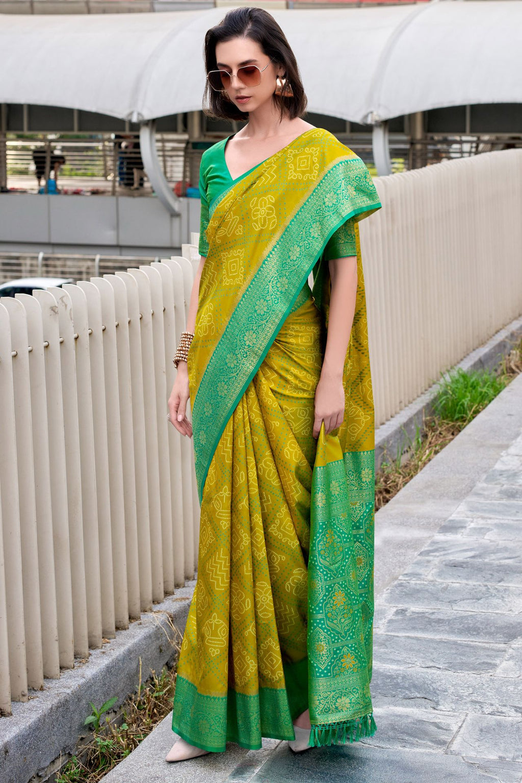 Muddy Yellow Soft Bandhani Saree