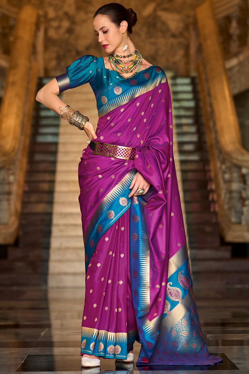Mulberry Purple Soft Banarasi Silk Saree